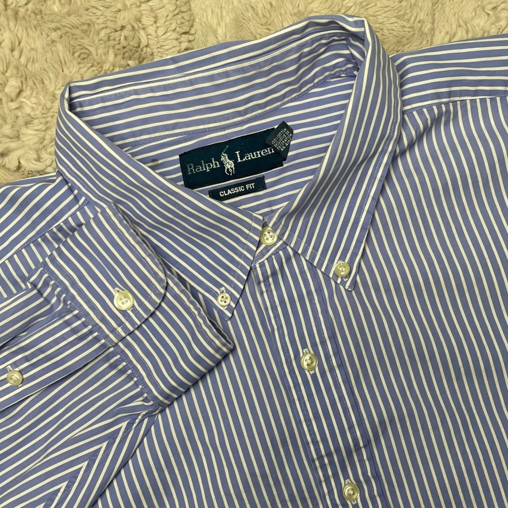 Ralph Lauren Mens 3XB Big Classic Fit Blue White Striped Button Down Shirt